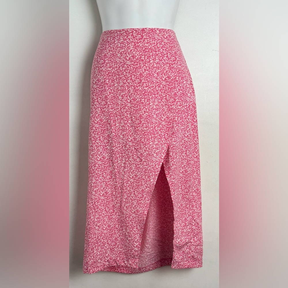 Abercrombie & Fitch Pink and White Midi Pencil Skirt with Slit